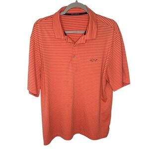 Greg Norman Mens Coral Stripe Golf Polo Shirt Shark Logo Short Sleeve